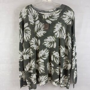 NEW J. Jill Linen Blend Leaf Print Pullover Sweater Womens Medium‎ Floral